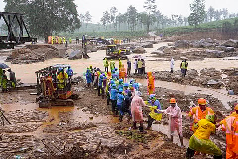 A Bailey bridge being constructed after landslides triggered by heavy rain at Chooralmala, in Wayanad district, Wednesday, July 31, 2024. 