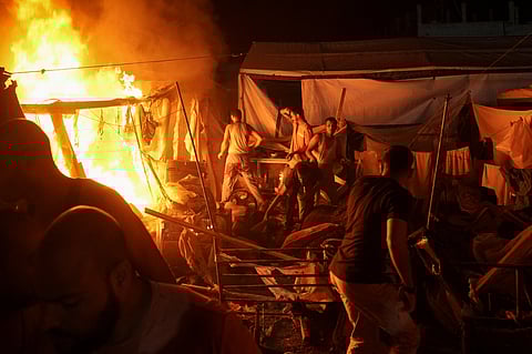 An Israeli strike hit a tent area in the courtyard of Al Aqsa Martyrs hospital in Deir al Balah causing fire and burning several patients to death. 