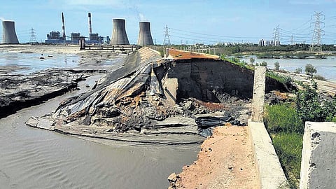 Breach to the ash pond of Damodaram Sanjeevaiah Thermal Power Station.