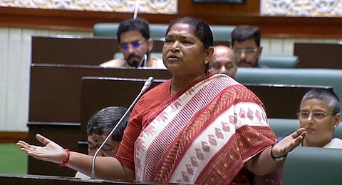 Minister Seethakka speaks during the assembly session 