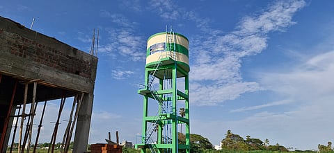 The overhead tank with a capacity of 60,000 litres that was installed in the village by the panchayat last year