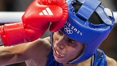 Nikhat Zareen during her women's 50kg Round of 16 boxing match against China's Wu Yu at the 2024 Summer Olympics, in Paris, France, Thursday, Aug. 1, 2024