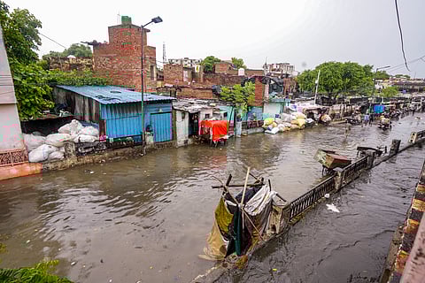 A flooded road near Haider Canal after heavy monsoon rains, in Lucknow, Wednesday, July 31, 2024.