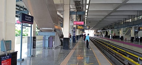 The Baiyappanahalli Metro station platform where the boy fell down last night. (Photo | Express)