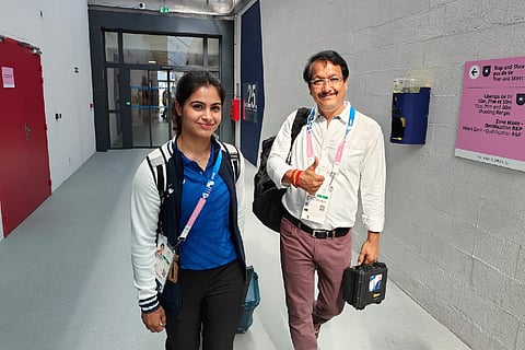 Manu Bhaker with her coach Jaspal Rana