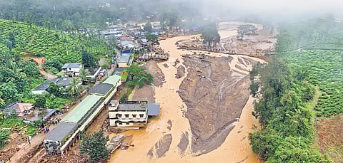 An aerial view of the devastation caused by the landslide in Chooralmala 