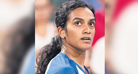 PV Sindhu reacts during the match against He Bingjiao on Thursday