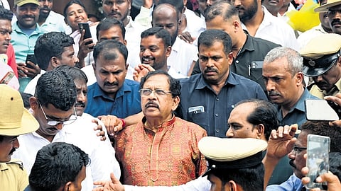 Home Minister Dr G Parameshwara surrounded by his supporters on his 74th birthday at his residence in Bengaluru on Tuesday