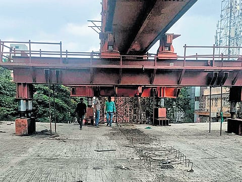 The work on the Ejipura Flyover was abandoned by the previous contractor due to a delay in payments from BBMP