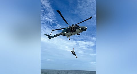 The Indian and German navy performing advanced exercises  