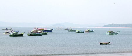 Boats moored at the port of Mangalore.