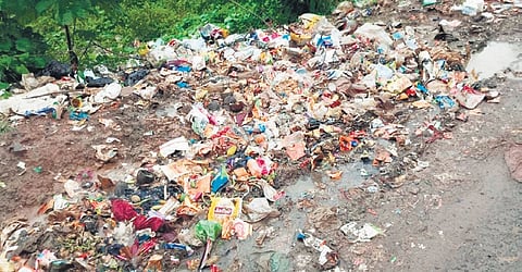 Garbage littered on the trek route to Gupteswar 