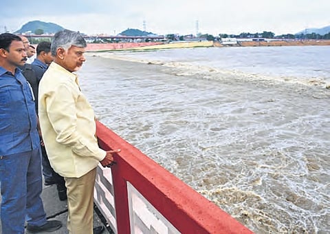 CM N Chandrababu Naidu visited Prakasam Barrage on Wednesday