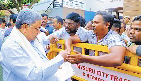 CM Siddaramaiah hears grievances from people at his Mysuru residence on Wednesday 