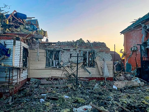 This photo released by the acting Governor of Kursk region Alexei Smirnov telegram channel , shows a damaged house after shelling by the Ukrainian side in the city of Sudzha, Kursk region that borders Ukraine.