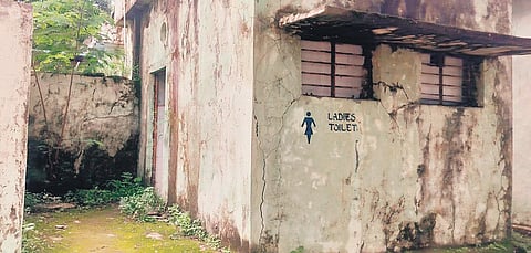 The washroom for girls in Adilabad ITI lies in a state of disrepair and is unusable