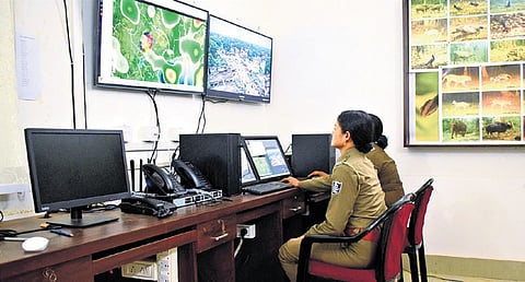 Forest officals at the advanced control room at Baripada