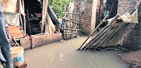 A house inundated by floodwaters in one  of the affected villages 