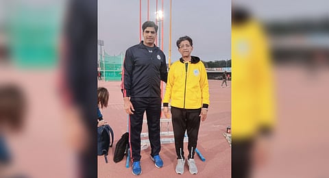 Arshad Nadeem with his childhood coach Rashid Ahmad Saqi