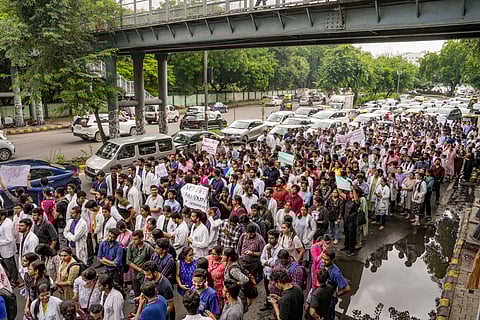 Doctors in Delhi protest against the lack of protection of doctors amidst countrywide uproar against the rape and murder of trainee doctor in Kolkata.