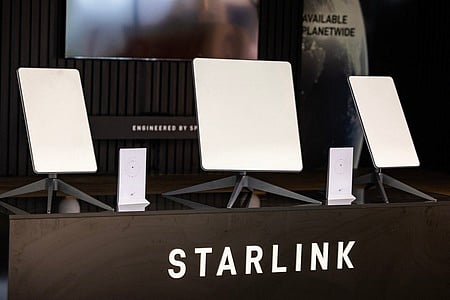Starlink satellite antennas are seen at the Internationale Funkausstellung , the international trade show.