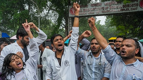 Doctors in Delhi protest against the lack of protection of doctors amidst countrywide uproar against the rape and murder of trainee doctor in Kolkata.