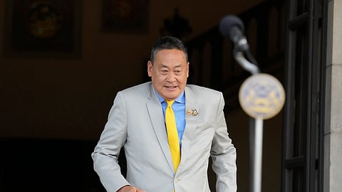 Thai Prime Minister Srettha Thavisin arrives before a press conference at Government house in Bangkok, Thailand, Wednesday, Aug. 14, 2024.