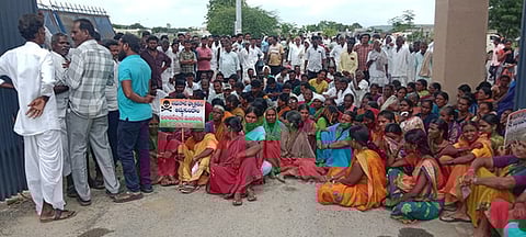 Farmers protest in front of collector's office in Nirmal district. Demanded the government to Stop the ethanol factory in Gundam