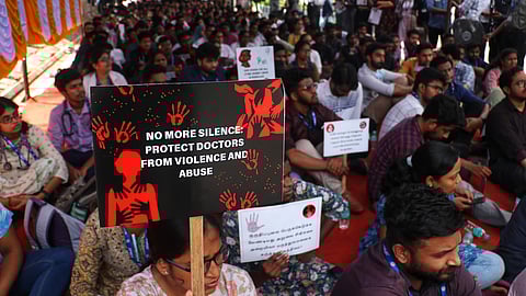 Resident doctors from JIPMER protest the rape and murder of a young medic from Kolkata.