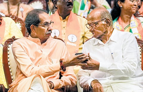 Shiv Sena (UBT) chief Uddhav Thackeray and NCP (SP) chief Sharad Pawar | pti