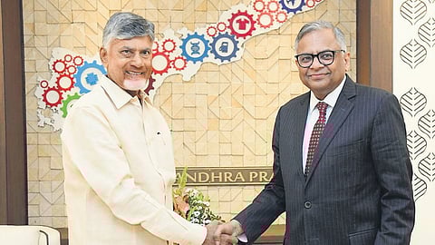 Chairman of Tata Sons, Natarajan Chandrasekaran met Chief Minister Nara Chandrababu Naidu at the Secretariat on Friday.
