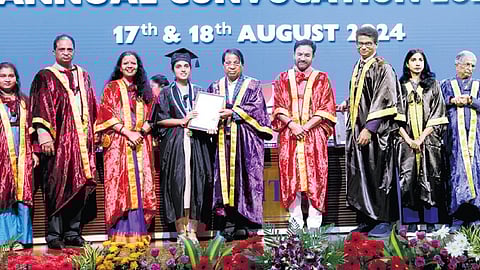 VIT University founder G Viswanathan, graduates, during the convocation