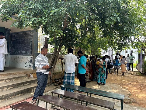 Tables arranged outside the Mettupatti panchayat middle school 
