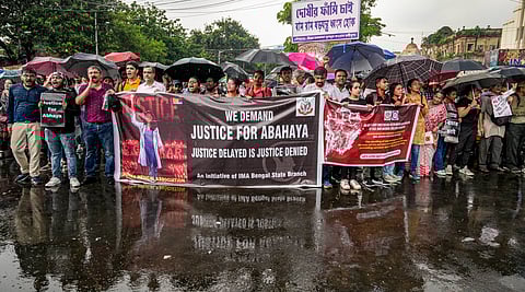Members of the Indian Medical Association (IMA) stage a protest amid its 24-hour nationwide strike 