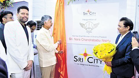 CM Chandrababu Naidu inaugurates industrial units at Sri City on Monday.