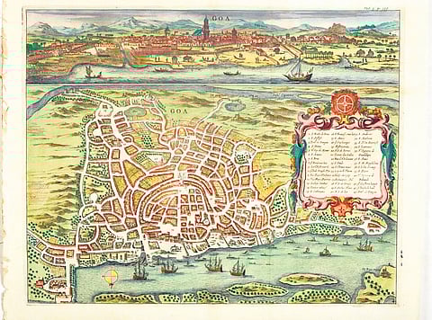 A map of Goa published in 1672 showing town planning