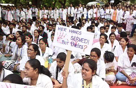 Ruia hospital junior doctors protest condemning the brutal rape and murder of a postgraduate trainee at Kolkata.