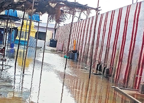Water released from Nagarjunasagar entered the premises of Sri Lakshmi Narasimha Swamy temple in Mattapalli village of Suryapet district