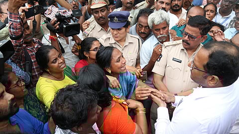 Visakhapatnam Collector MN Harendhira Prasad offers condolences and support to grieving families at KGH mortuary on Thursday, following the tragic loss of lives in the pharma company explosion. 