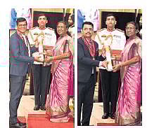 (Left) Dr Digendranath Swain and Dr Swarup Parida receiving the award from President Droupadi Murmu 