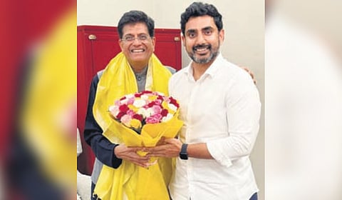 TDP general secretary Nara Lokesh meets Piyush Goyal in Delhi