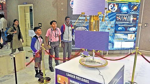 Students from city schools throng a space-themed exhibition at Jawaharlal Nehru Planetarium on Friday 