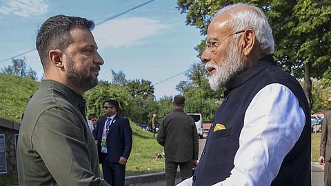 Prime Minister Narendra Modi meets Ukraine President Volodymyr Zelenskyy, in Kyiv, Ukraine, Friday, Aug. 23, 2024.