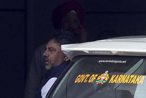 CM IN WAITING?: Karnataka Deputy CM DK shivkumar arrives for a meeting with Congress President Mallikarjun Kharge and Rahul Gandhi at Congress HQ in New Delhi on August 2024