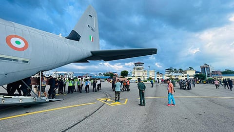  Indian Air Force's (IAF) C-130J aircraft being used to transport the mortal remains of Indian citizens who tragically lost their lives in Nepal's bus accident.