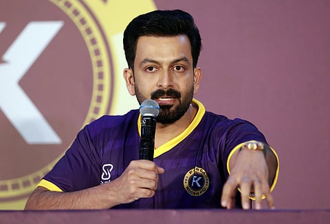 Actor-producer Prithviraj addressing the media in Kochi.