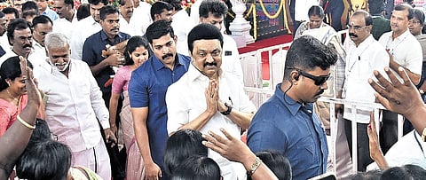 CM MK Stalin greeting people at a function in Villivakkam on Monday 