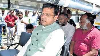 IT Minister D Sridhar Babuon a  short test drive in a driverless car on Monday