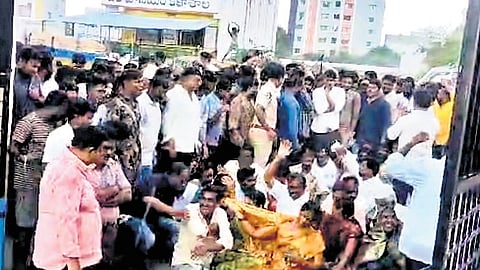 A large number of TDP activists staged a protest at Tadipatri rural police station on Tuesday 