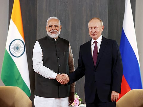 Prime Minister Narendra Modi with Russian President Vladimir Putin.  